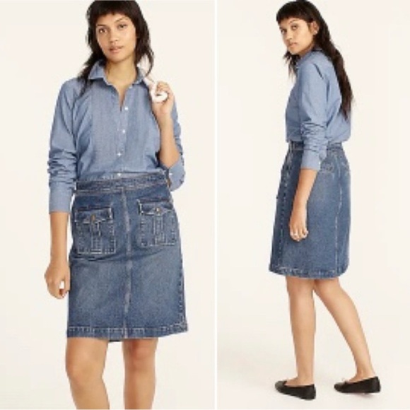 J. Crew Dresses & Skirts - J. Crew Classic Flap Pocket Blue Denim Skirt, Size 27